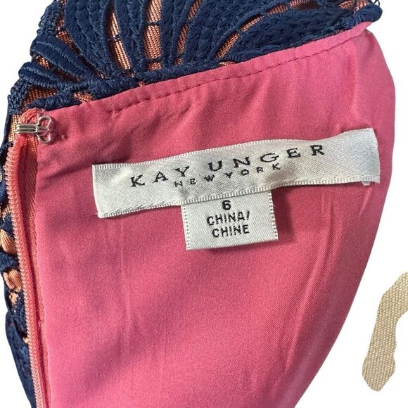 Kay Unger Claudia Navy Floral Lace Walk Thru Cocktail Dress | Size 4 - Picture 7 of 13
